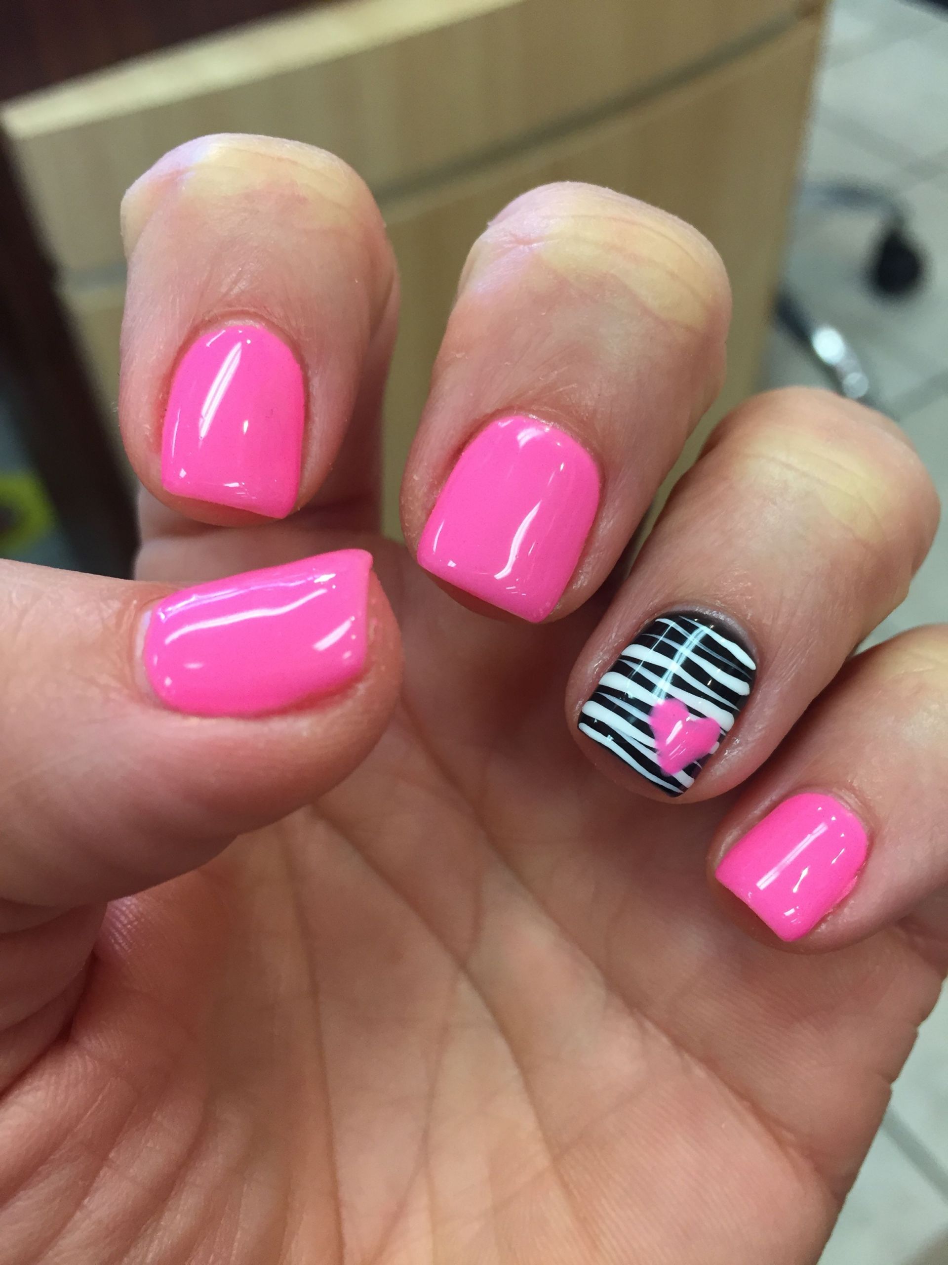 Color Nail Ideas
 Gel mani shellac zebra pink Valentine nails polish