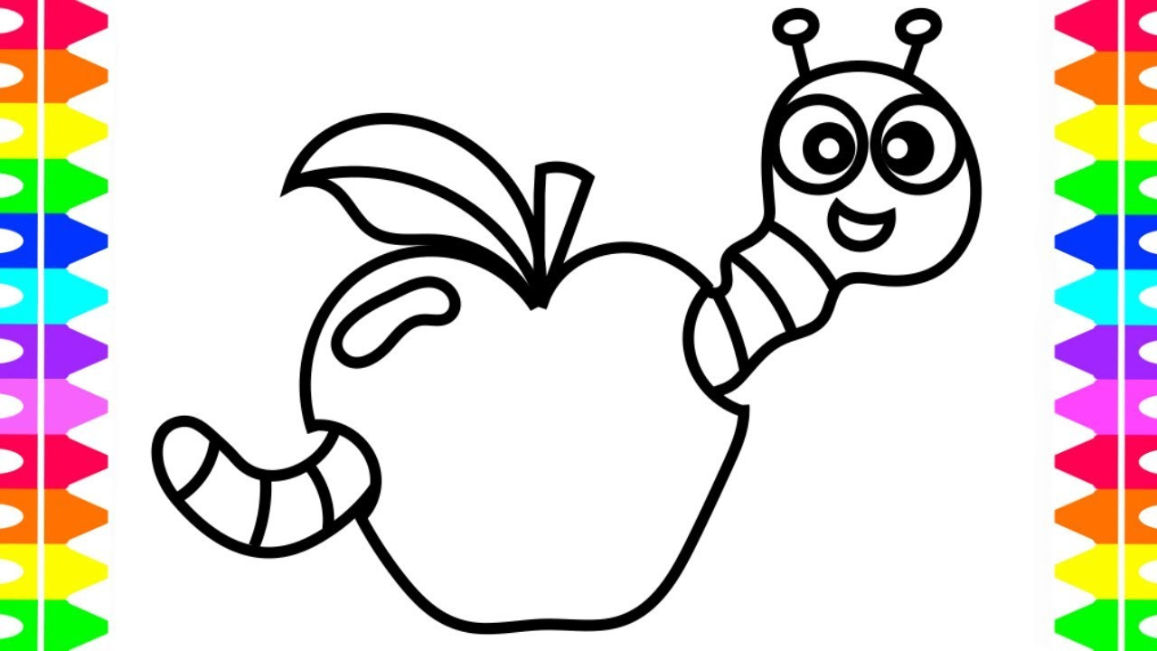 Coloring Pages Toddlers
 LEARN HOW TO DRAW AND COLOR CUTE CARTOON WORM EATING APPLE