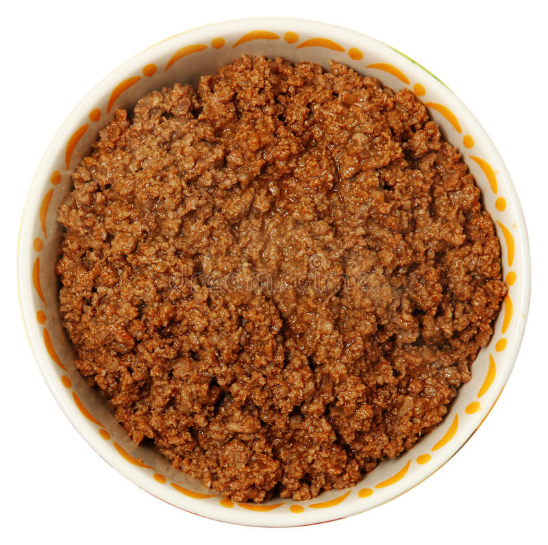 Cooked Ground Beef
 Bowl Cooked Ground Beef Over White Stock Image