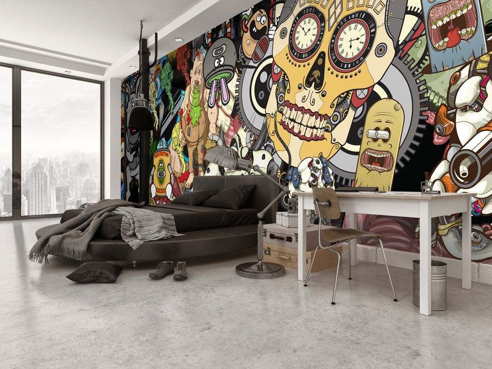 Cool Wall Art For Bedroom
 Bachelor pad cool bedroom idea with sugar skull wall mural