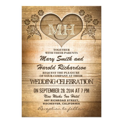 Country Wedding Invitation
 rustic wood country wedding invitations 5" x 7" invitation