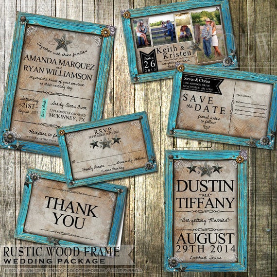 Country Wedding Invitation
 Rustic Wedding Invitation and stationery Set Rustic Turquoise