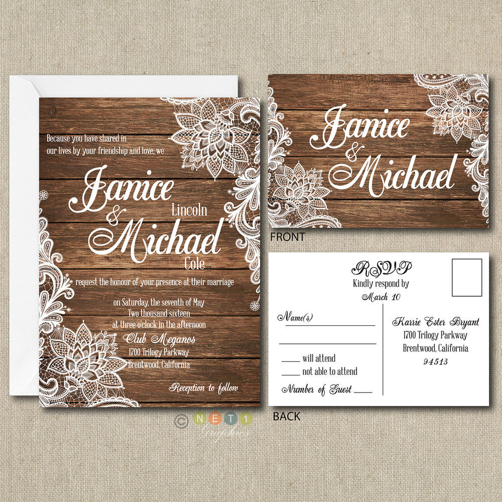 Country Wedding Invitation
 100 Personalized Country Rustic Lace Wedding Invitations
