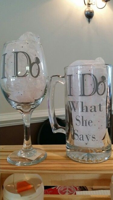 Couples Gag Gift Ideas
 I do and I do what she says Wine glasses funny sayings