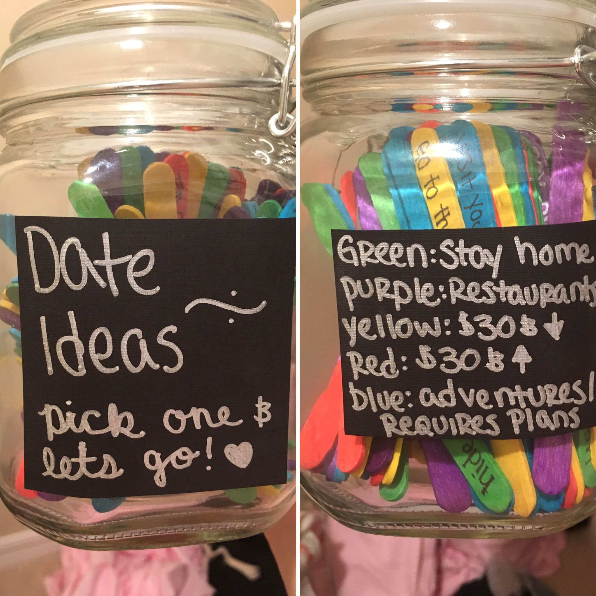 Couples Gift Ideas Pinterest
 125 colored popsicle sticks $5 Mason jar $4 100 date