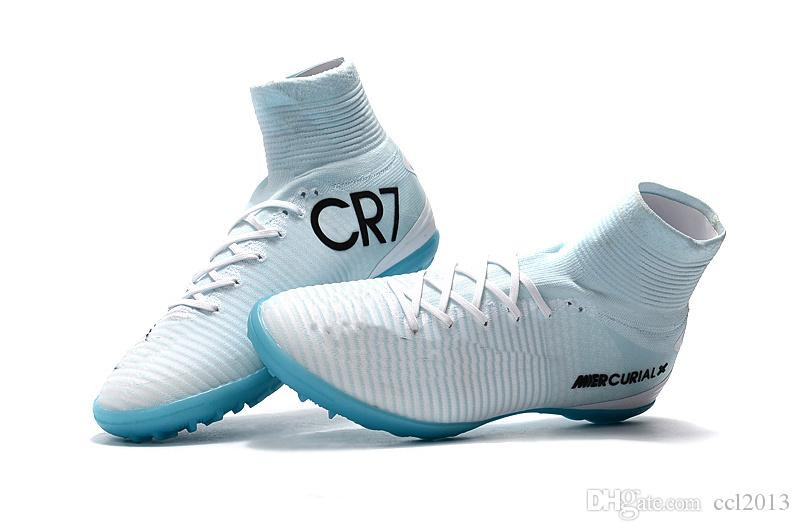 Cr7 Indoor Shoes For Kids
 2019 Original White Blue CR7 Kids Indoor Soccer Shoes