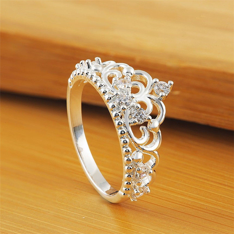 Crown Wedding Rings
 Fashion Womens Princess Queen Crown Wedding Ring Silver