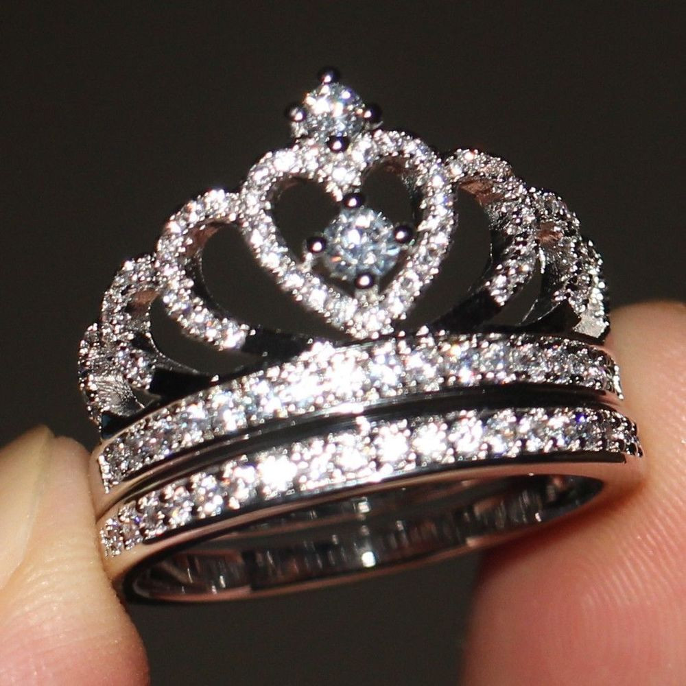 Crown Wedding Rings
 Size 5 11 Luxury Jewelry 925 Silver AAA Cubic Zirconia