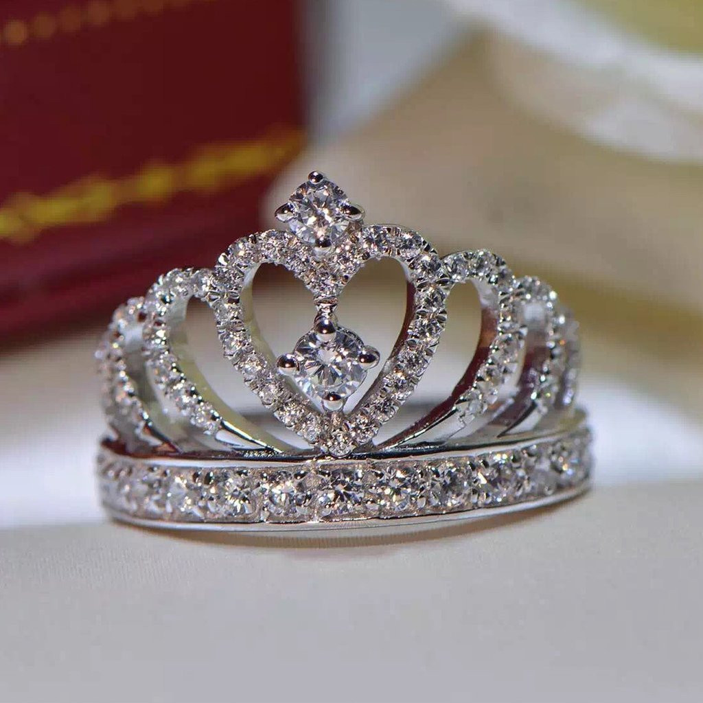 Crown Wedding Rings
 925 Sterling Silver Princess Crown Zircon Inlay Engagement