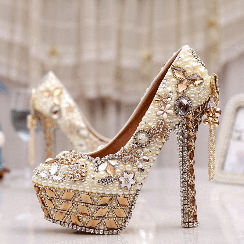 Crystal Wedding Shoes
 Size 34 43 Plus Size Gorgeous High Heel Crystal Wedding