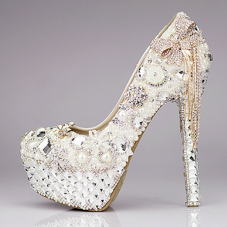 Crystal Wedding Shoes
 Hand Made Crystal Cinderella Glass Slippers Bow Wedding