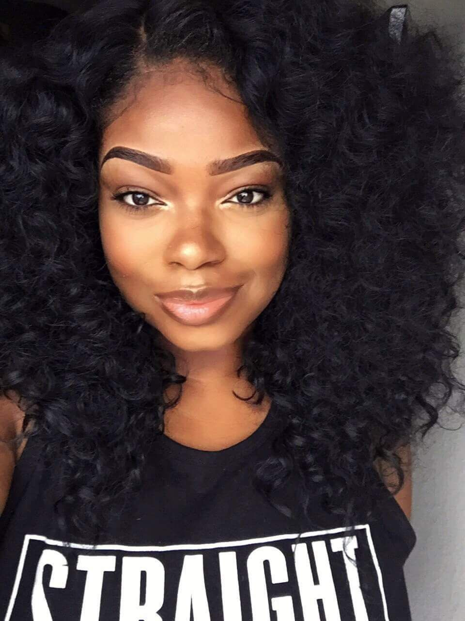 Curled Hairstyles For Black Girls
 Big curly hair Natural makeup for black women