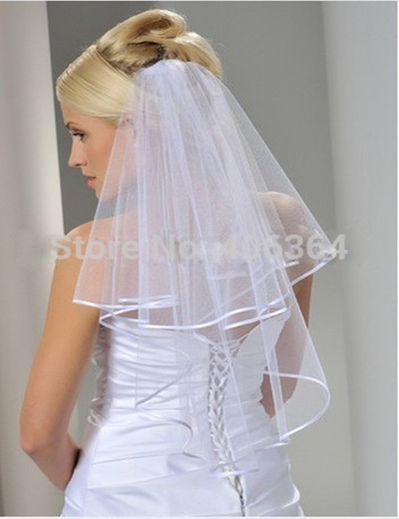 Custom Wedding Veils
 2015 Whole sale Simple White Tulle Wedding Veils Two Layer