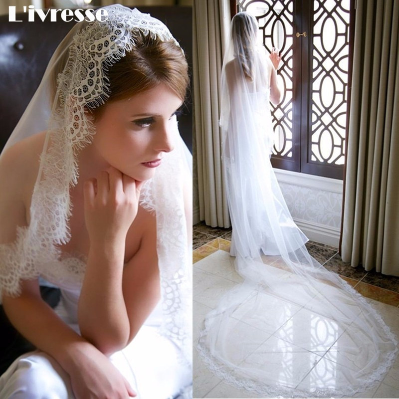 Custom Wedding Veils
 Simple White Ivory Tulle Wedding Veils one Layer Eyelash