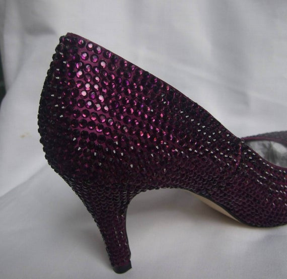 Dark Purple Wedding Shoes
 Dark Purple eggplant purple crystal wedding shoes by