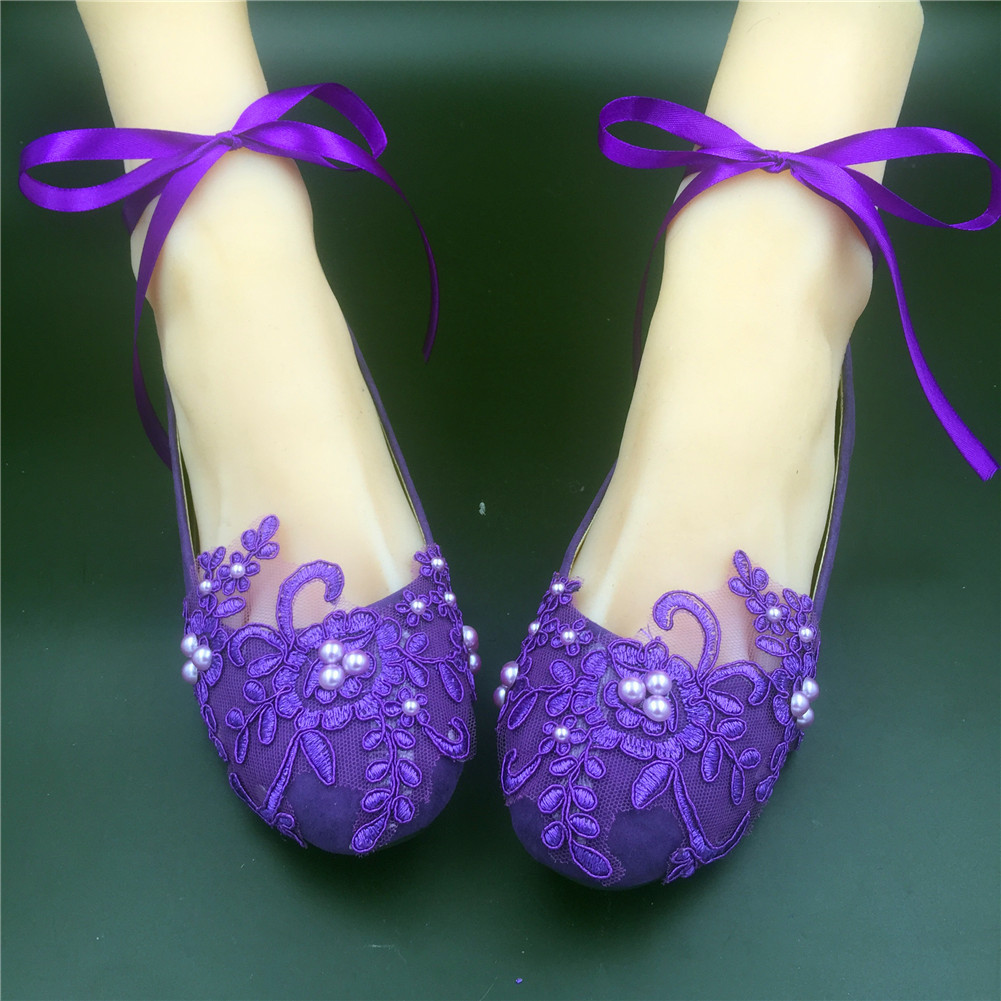 Dark Purple Wedding Shoes
 Dark Purple Lace Bridal Flats Purple Bridesmaids Flat