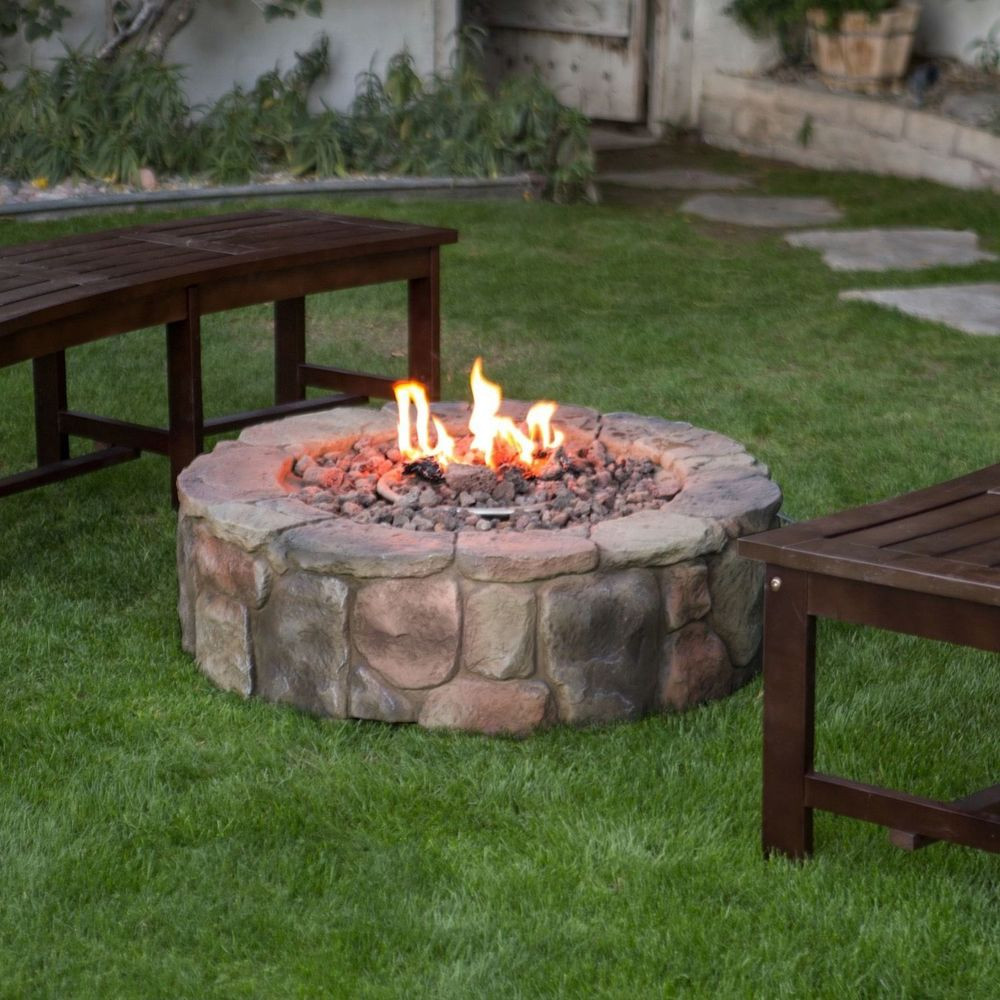 Deck Gas Fire Pit
 Outdoor Fire Pit Natural Gas Backyard Patio Deck Stone