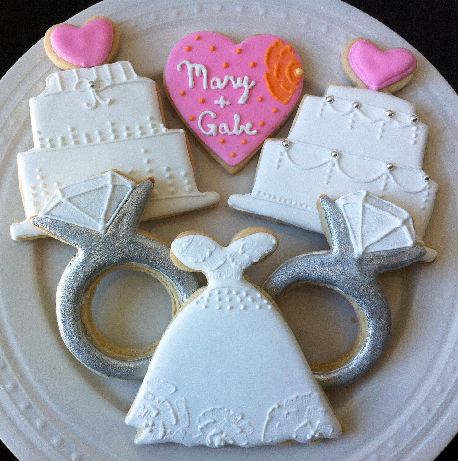 Decorated Wedding Cookies
 Decorated Wedding or Engagement Cookies by peapodscookies