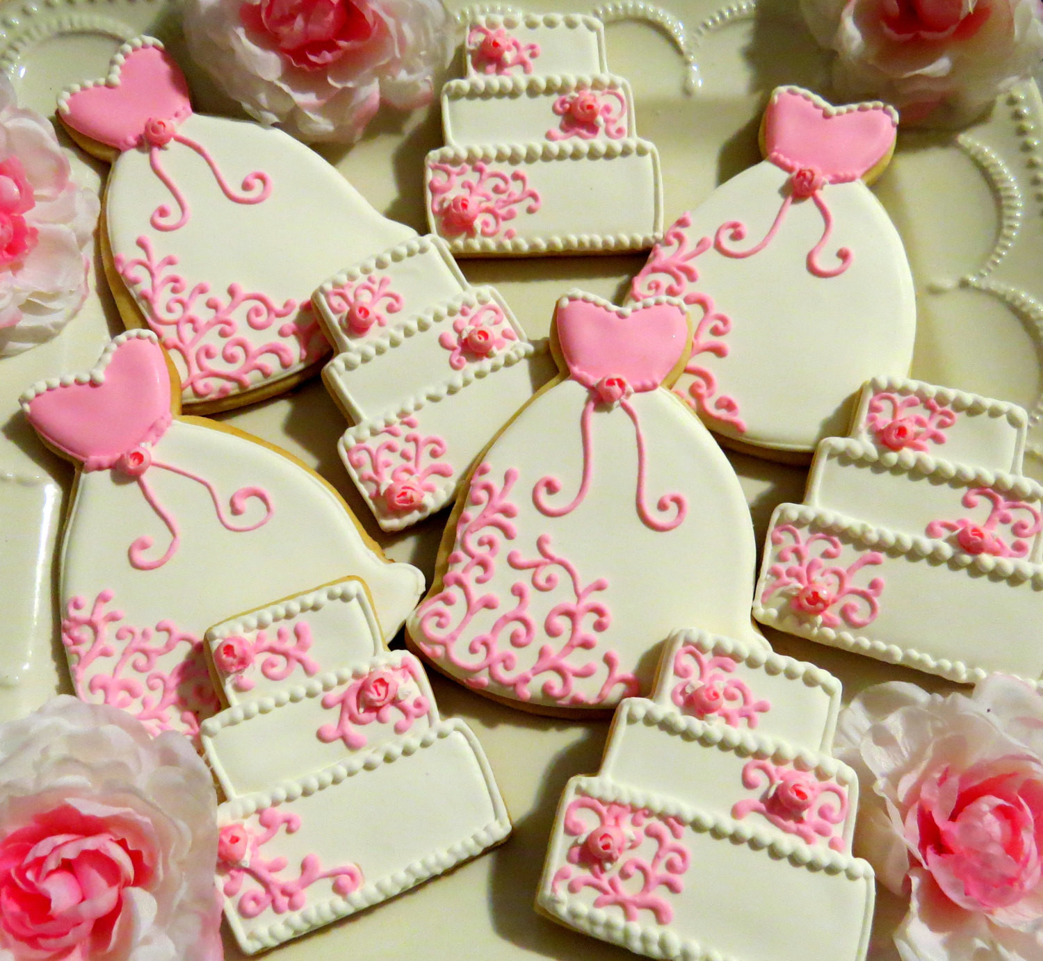 Decorated Wedding Cookies
 24 Decorated Sugar Cookies Wedding Dress Cake Bridal Shower
