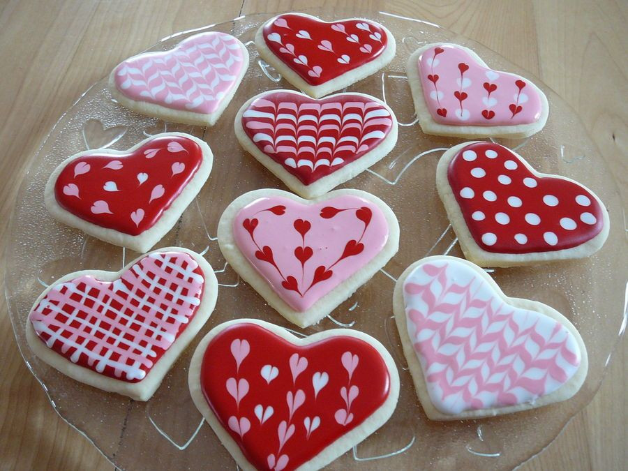 Decorating Valentine Sugar Cookies
 Heart sugar cookies with royal icing