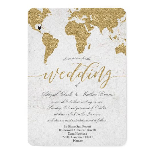 Destination Wedding Invitations
 Gold Foil World Map Destination Wedding Invitation