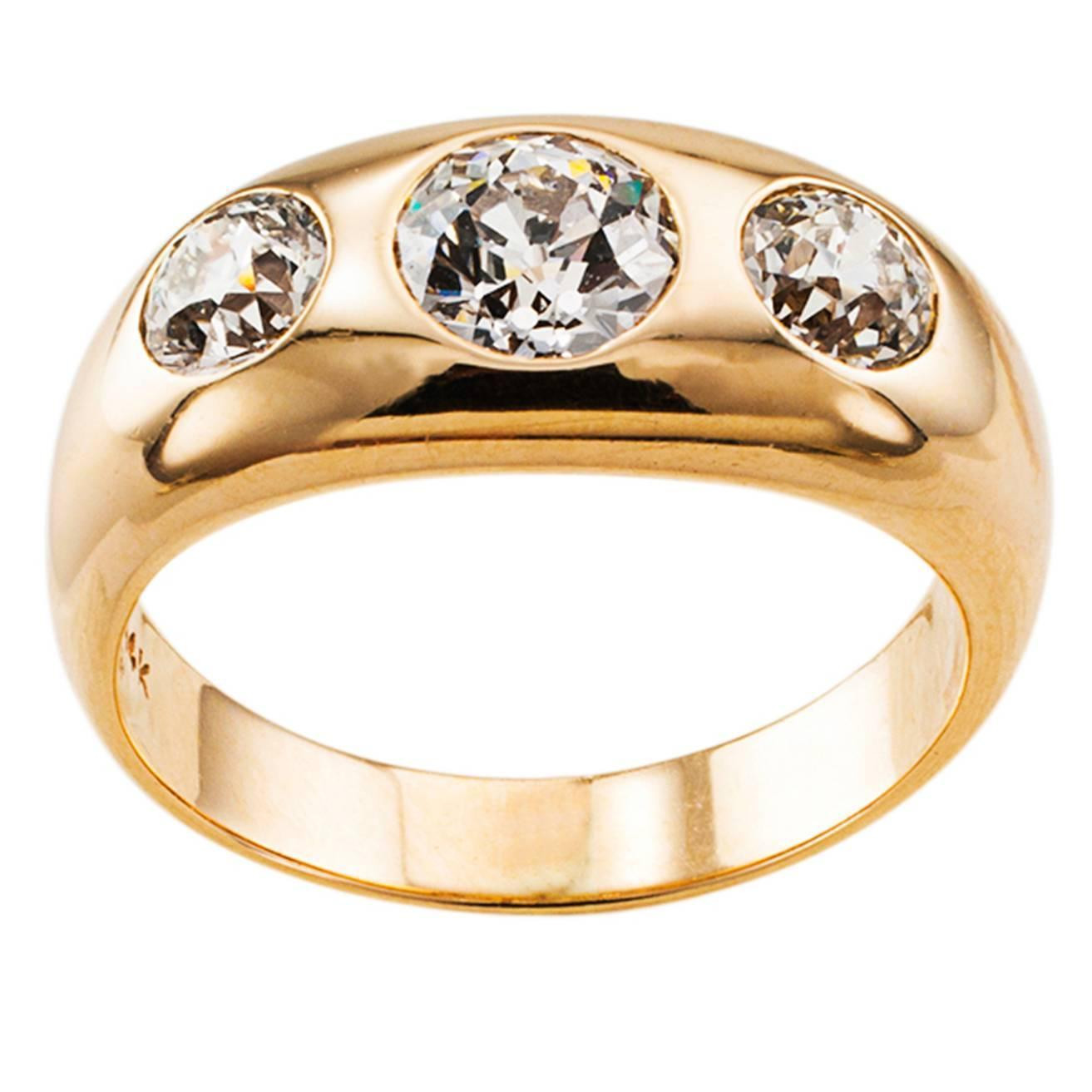 Diamond Rings For Sale
 Three Stone Diamond Gold Gypsy Ring For Sale at 1stdibs