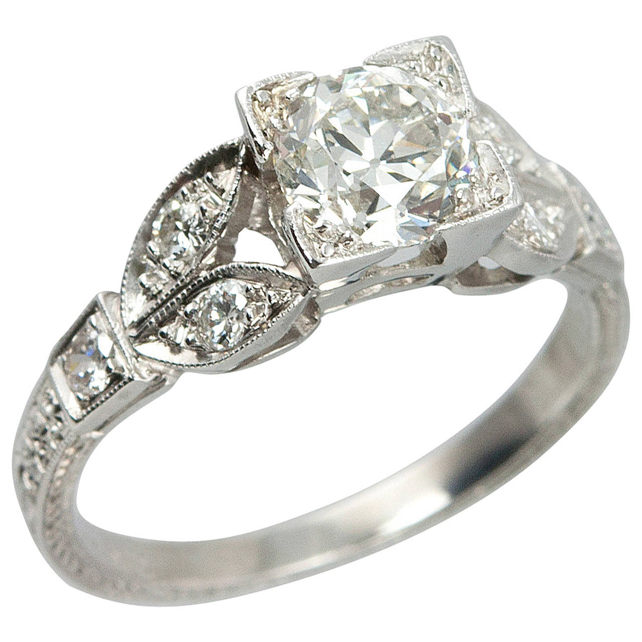 Diamond Rings For Sale
 Old European Cut Diamond Platinum Engagement Ring For Sale