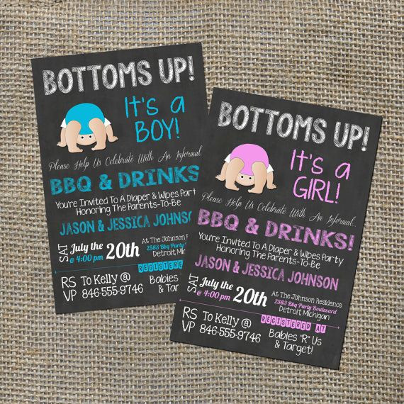 Diaper Party Ideas For Second Baby
 Bottoms Up Baby Shower Baby Q Babyque BBQ Invitation