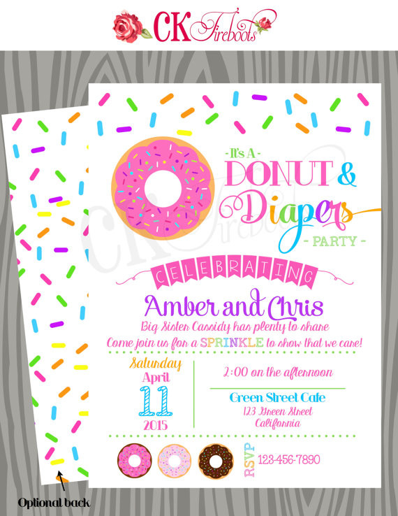 Diaper Party Ideas For Second Baby
 Donuts and Diapers Sprinkle Baby Shower Invite