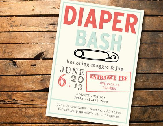 Diaper Party Ideas For Second Baby
 Printable Baby Shower Diaper Bash Invitation by SONNYAndCo