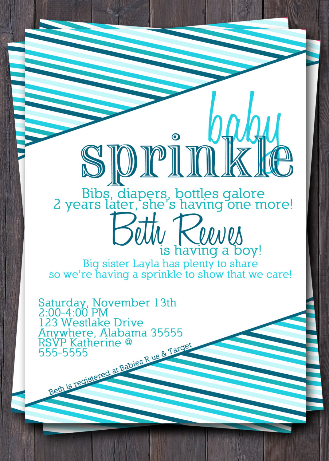Diaper Party Ideas For Second Baby
 Ombre Baby Sprinkle Shower Invitation Invite Modern stripes