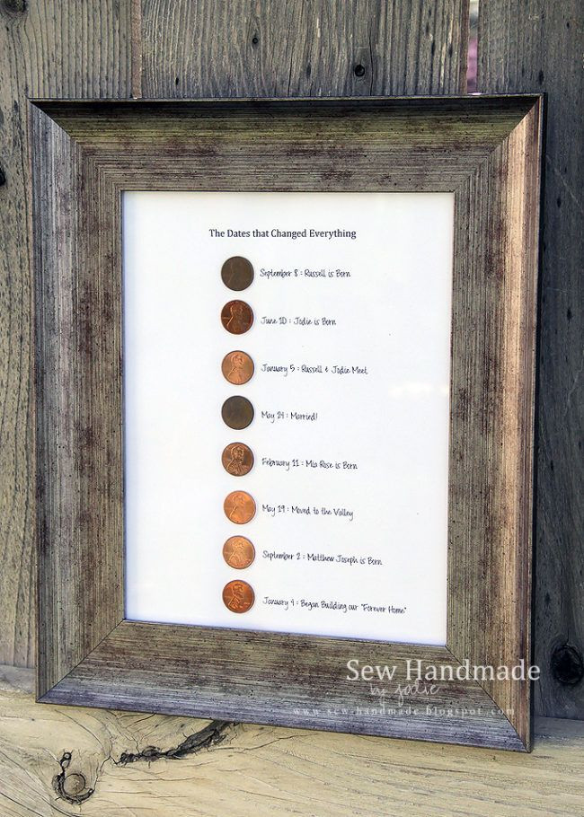 Diy Anniversary Gift Ideas For Parents
 Mark memorable dates with pennies in a frame