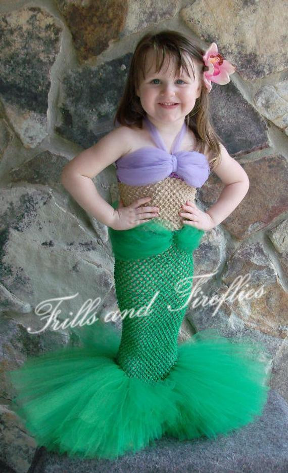 DIY Kids Mermaid Costume
 Items similar to Little Mermaid Tutu Costume Set w Flower