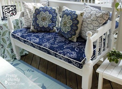 DIY Outdoor Bench Cushions
 Using Shower Curtains to Make Outdoor Water Proof Cushions