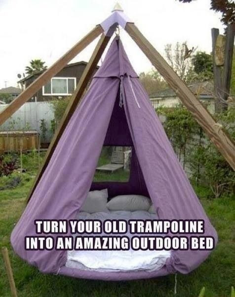 DIY Outdoor Hanging Bed
 DIY hanging teepee swing using a trampoline