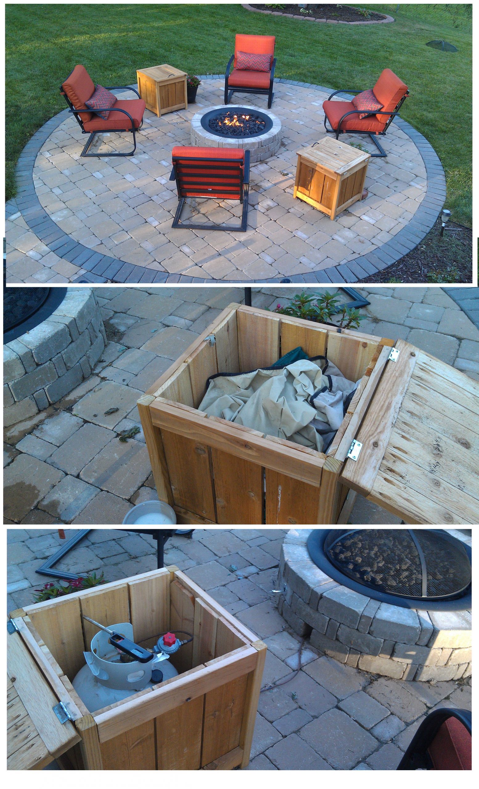 DIY Outdoor Propane Fire Pit
 DIY Firepit storage tables one holds the propane gas tank