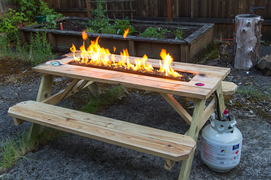 DIY Outdoor Propane Fire Pit
 Fire Pit Picnic Table by ArsonForHire on Etsy