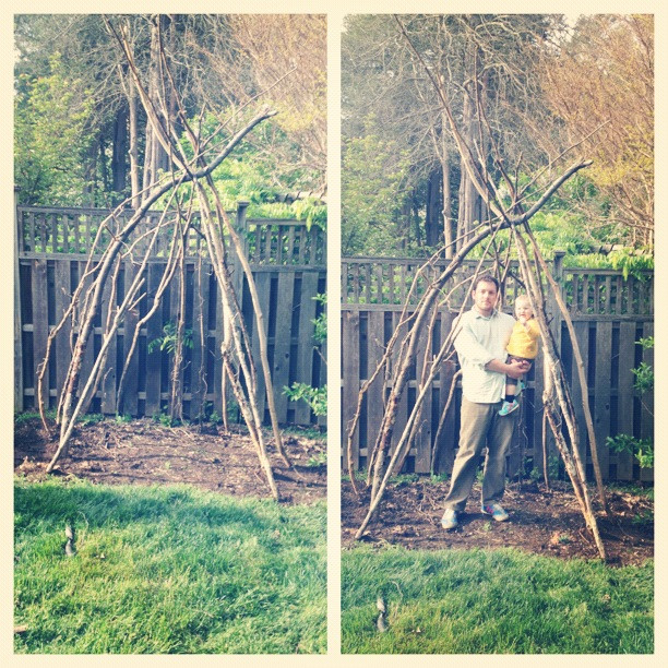 DIY Outdoor Teepee
 Tiptoethrough DIY Outdoor Teepee with Branches and Flowers