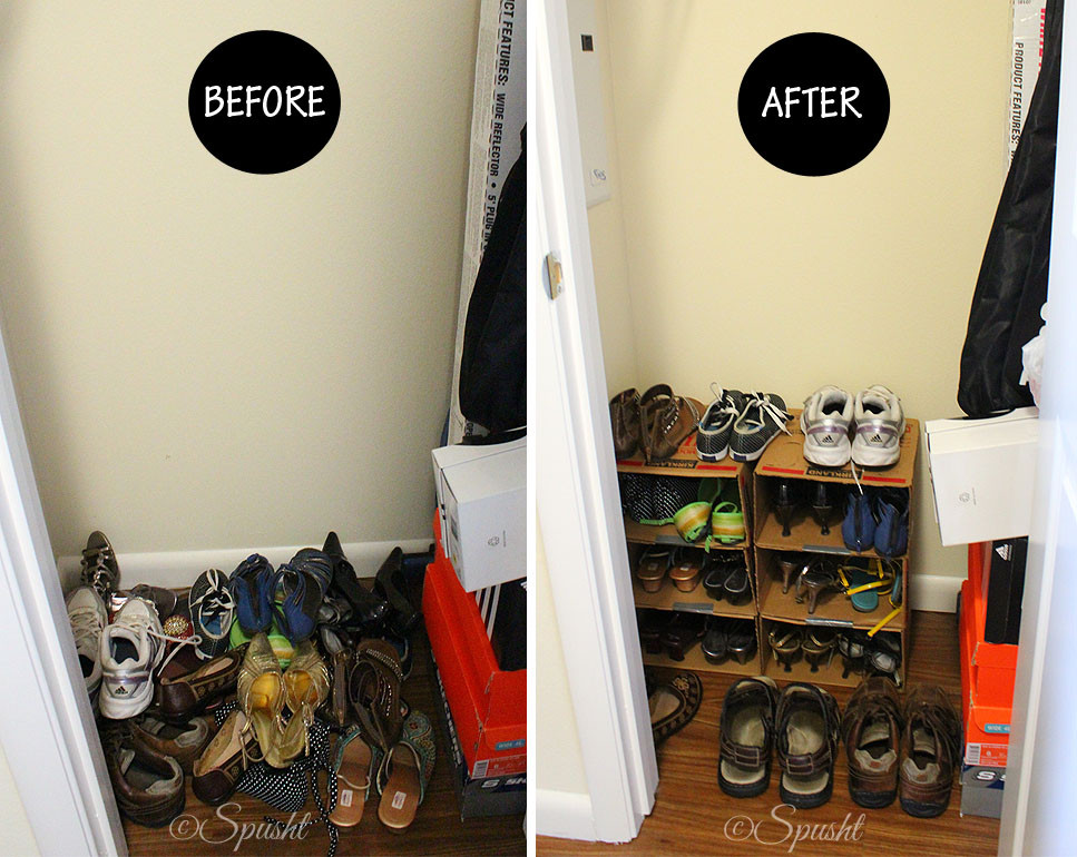 DIY Shoe Organizer
 Spusht shoe rack from milk boxes for zero dollars