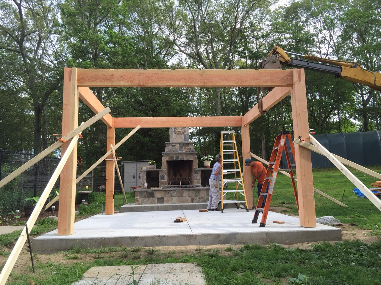 DIY Timber Frame Plans
 Before & After DIY Pergola Kit for Rhode Island Fireplace