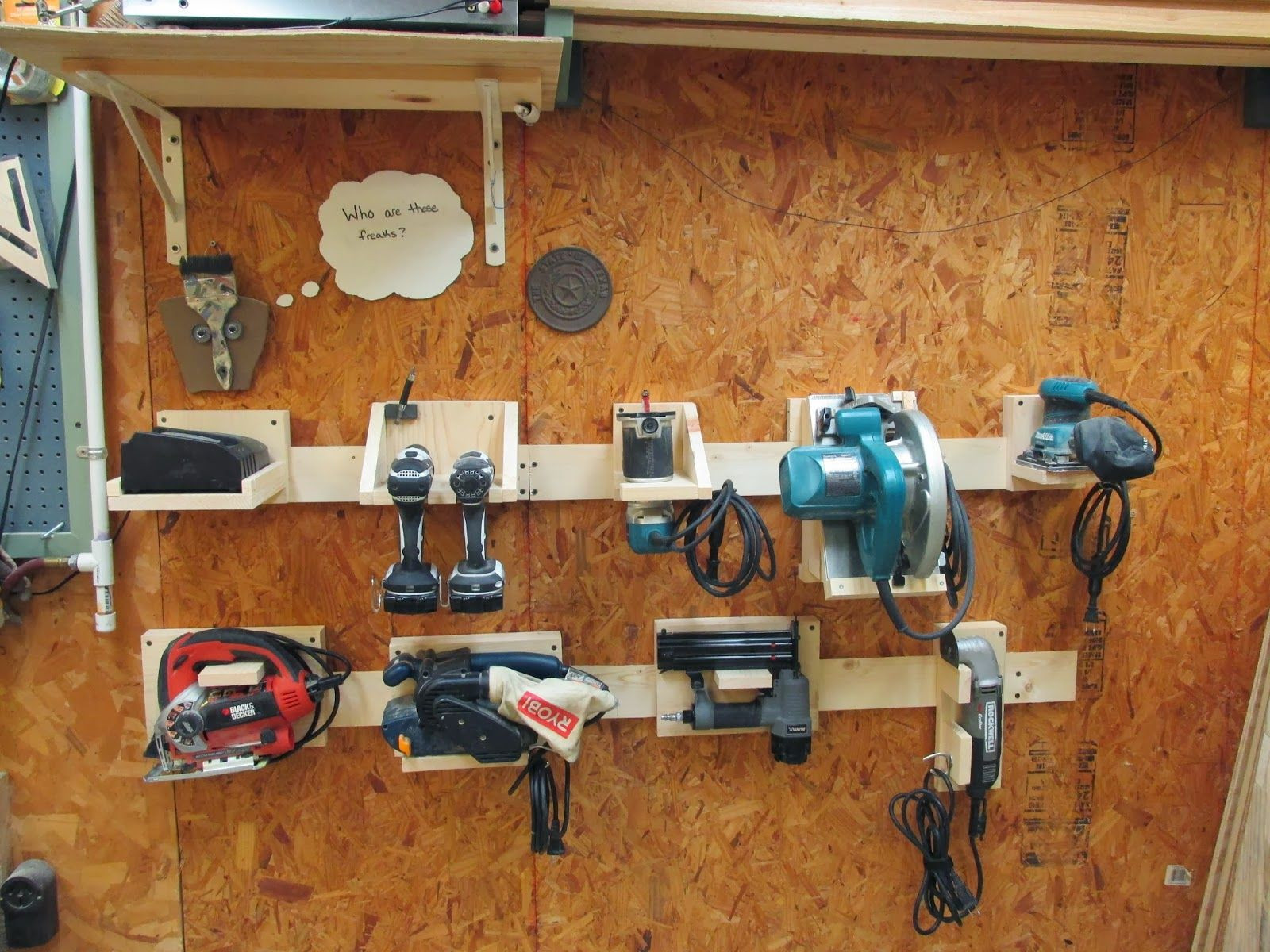DIY Tool Organization
 DIY Power Tool Storage System using wall strip and