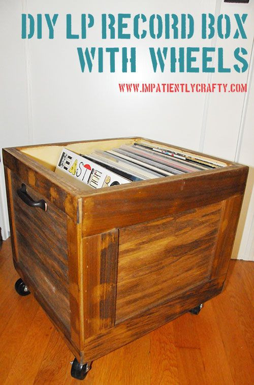 DIY Vinyl Record Storage Plans
 diy vinyl record lp storage box on wheels stained wood