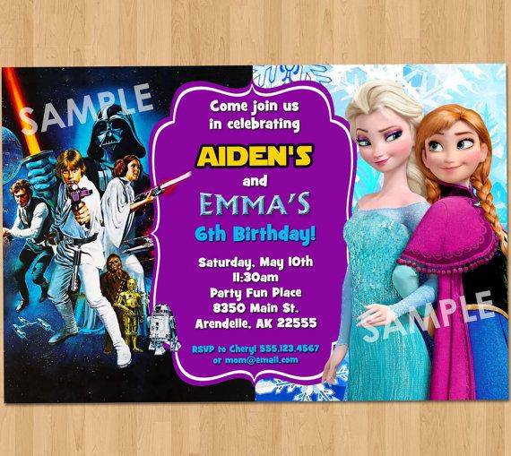 Dual Birthday Party Invitations
 Double Birthday Party Invitation Star Wars and Frozen