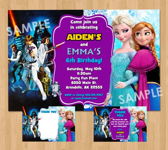 Dual Birthday Party Invitations
 Double Birthday Party Invitation Star Wars and Frozen Boy