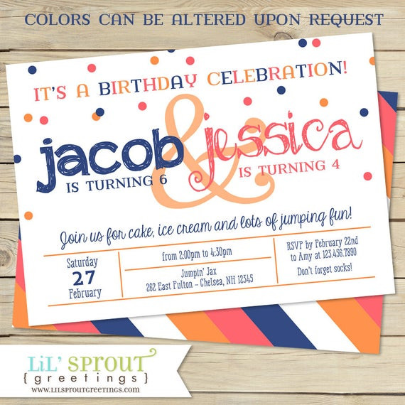 Dual Birthday Party Invitations
 Sibling Double Birthday Party Invitation Two Child Birthday