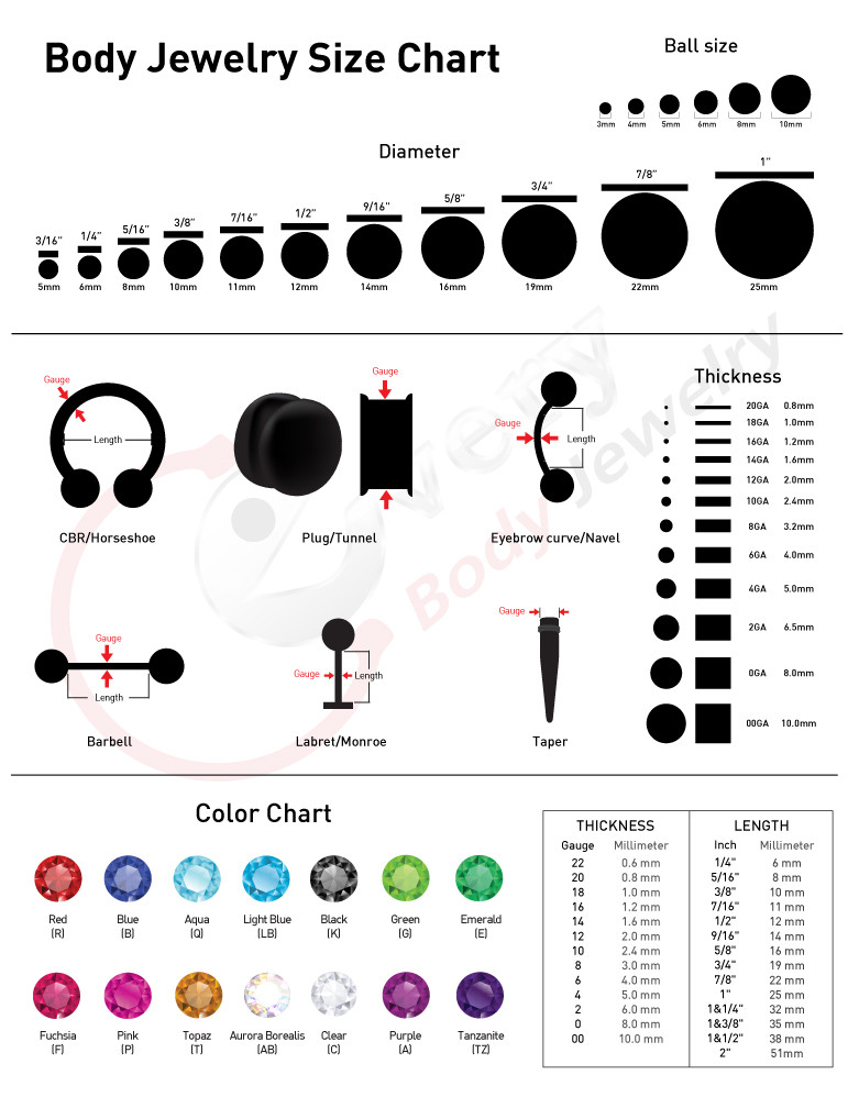Earring Size Chart
 Plug Earring Sizes Chart Gauges Plugs Ear Size Chart