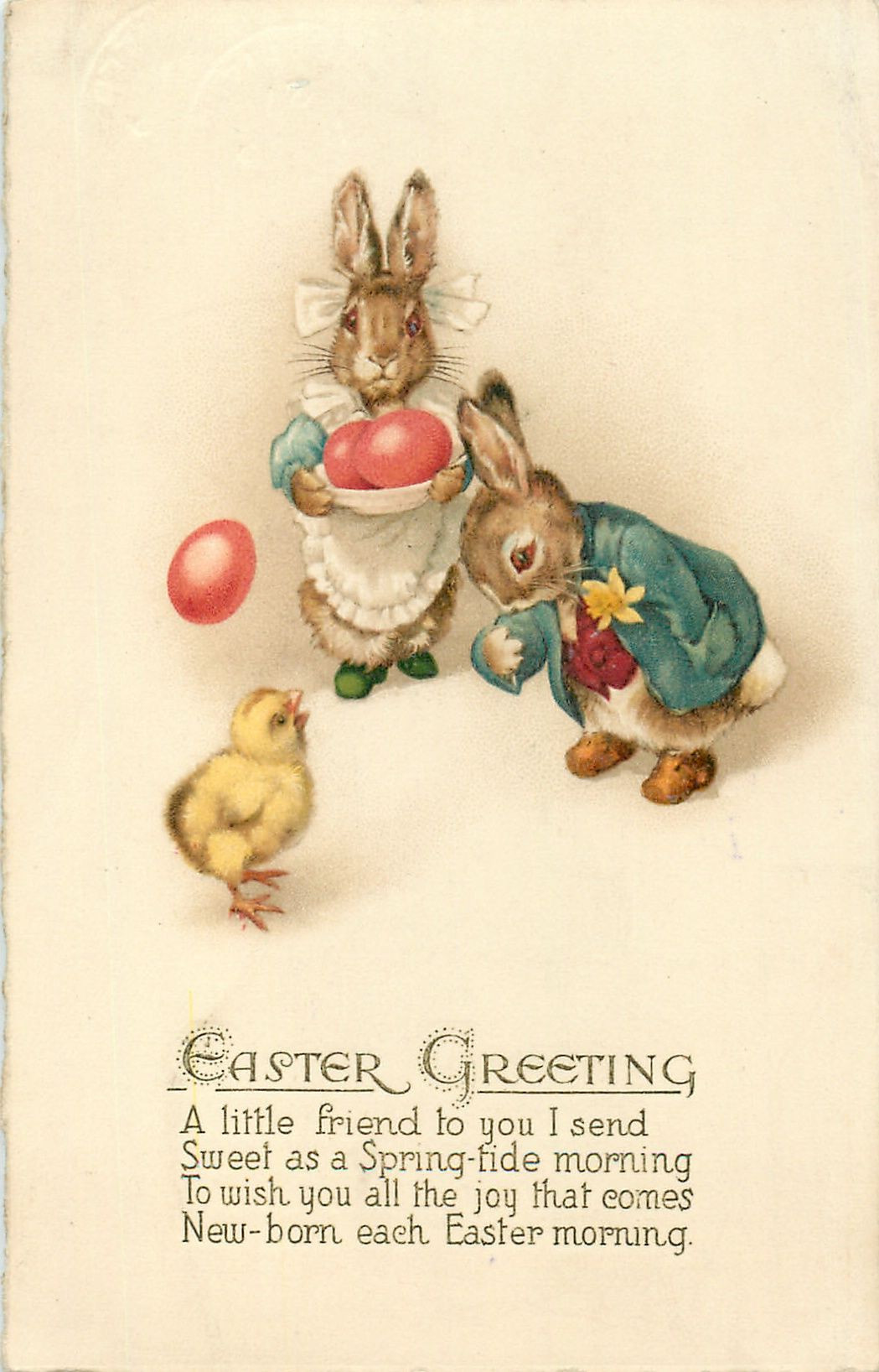 Easter Bunny Ideas For Easter Morning
 Easter greeting eggs chick two dressed rabbits