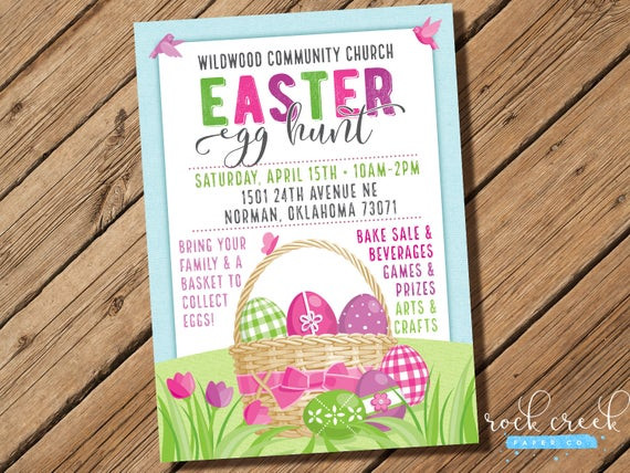 Easter Church Party Ideas
 Items similar to Easter Egg Hunt Invitation Easter Egg