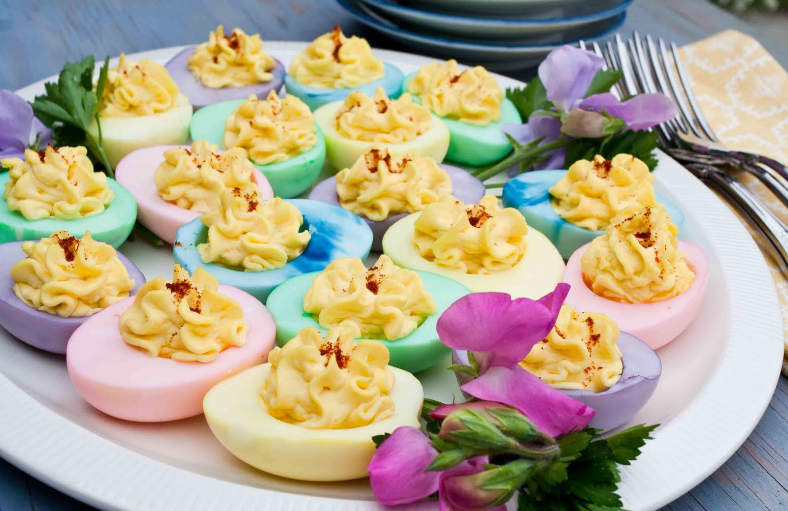 Easter Colored Deviled Eggs
 For the Love of Food Colored Deviled Eggs