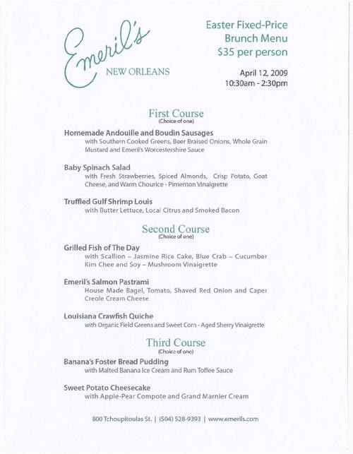 Easter Dinner At Restaurants
 Emeril s New Orleans restaurant Easter Brunch menu